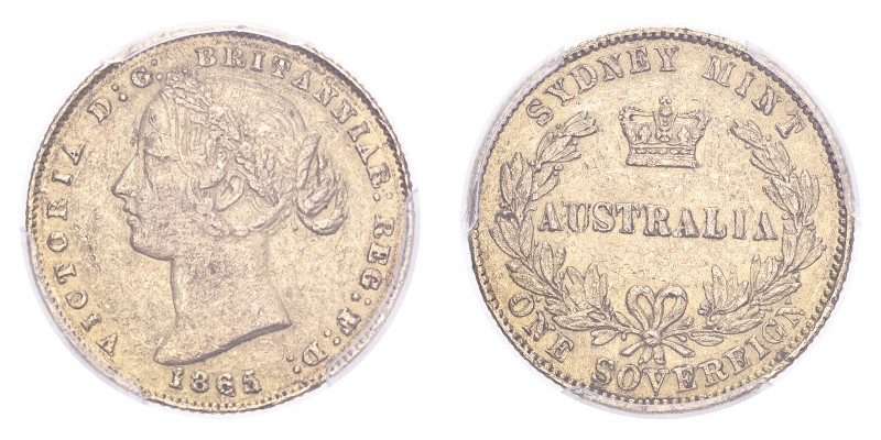 AUSTRALIA. Victoria, 1837-1901. Gold Sovereign 1865, Sydney. 7.99 g. Calendar ye...