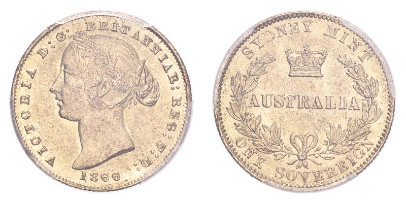 AUSTRALIA. Victoria, 1837-1901. Gold Sovereign 1866, Sydney. 7.99 g. KM-4. In US...