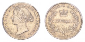 AUSTRALIA. Victoria, 1837-1901. Gold Sovereign 1870, Sydney. 7.99 g. Calendar year mintage 1,220,000. KM-4. In US plastic holder, graded PCGS AU55, ce...