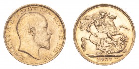 AUSTRALIA. Edward VII, 1901-10. Gold Sovereign 1907-S, Sydney. 7.99 g. S-3973. About uncirculated.