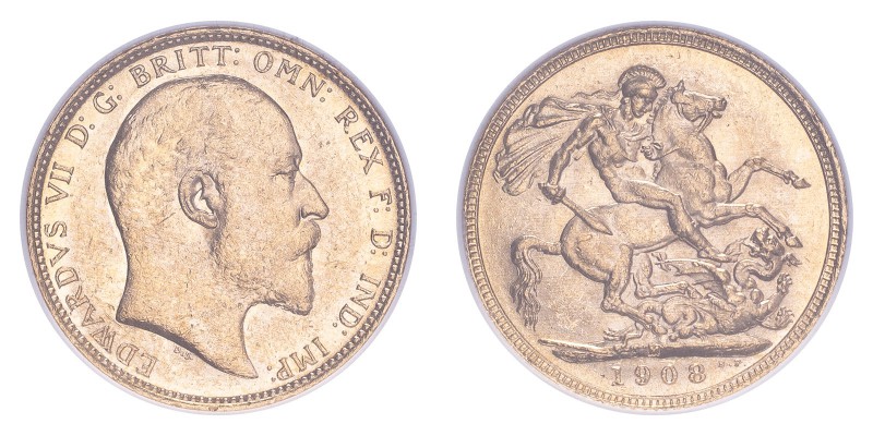 AUSTRALIA. Edward VII, 1901-10. Gold Sovereign 1908-M, Melbourne. 7.99 g. S-3971...