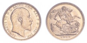 AUSTRALIA. Edward VII, 1901-10. Gold Sovereign 1908-M, Melbourne. 7.99 g. S-3971. In US plastic holder, graded NGC MS61, certification number 2753041-...