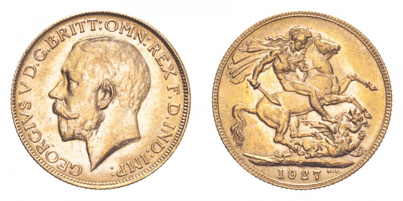AUSTRALIA. George V, 1910-36. Gold Sovereign 1927-P, Perth. 7.99 g. S-4001. Unci...