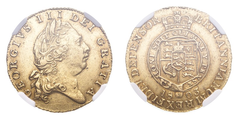 GREAT BRITAIN. George III, 1760-1820. Gold Half-Guinea 1803, London. 4.2 g. S-37...