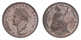 GREAT BRITAIN. George IV, 1820-30. Penny 1826, London. 18.78 g. S-3823. Plain saltire on revese. About uncirculated.
