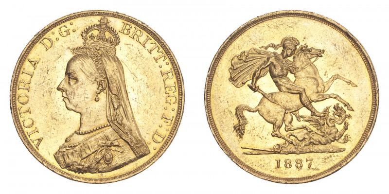 GREAT BRITAIN. Victoria, 1837-1901. Gold 5 Pounds 1887, London. 39.94 g. S-3864....