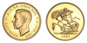 GREAT BRITAIN. George VI, 1936-52. Gold 5 Pounds 1937, London. 39.94 g. Calendar year mintage 5,501. S-4074. Hairlines. In original red box of issue. ...