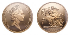 GREAT BRITAIN. Elizabeth II, 1952-. Gold 5 Pounds 1992, London. Proof. 39.94 g. Calendar year mintage 1,165. S-SE3. In US plastic holder, graded PCGS ...