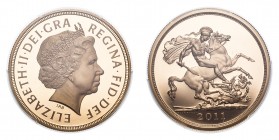 GREAT BRITAIN. Elizabeth II, 1952-. Gold 5 Pounds 2011, London. Proof. 39.94 g. Calendar year mintage 1,028. S-SE11. In US plastic holder, graded PCGS...