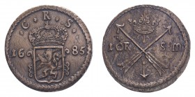 SWEDEN. Karl XI, 1660-97. 1 Ore SM 1685, Stockholm. 39.65 g. Ahlstrom 354. Struck with corroded dies. Very fine.