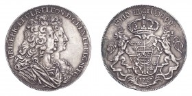 SWEDEN. Fredrik I, 1720-51. Riksdaler 1727, Stockholm. Double Portrait. 29.02 g. Ahlstrom 65; Dav. 1722; SMH 27; KM-395.1. Extremely fine.