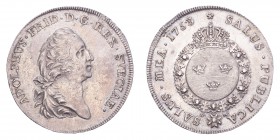 SWEDEN. Adolf Fredrik, 1751-71. Riksdaler 1753, Stockholm. 28.94 g. Ahlstrom 43. Extremely fine.