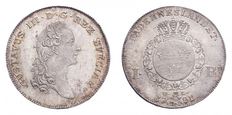 SWEDEN. Gustav III, 1771-92. Riksdaler 1781, Stockholm. 29.38 g. Ahlström 47 a; ...