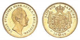 SWEDEN. Oscar I, 1844-59. Gold Ducat 1849/44, Stockholm. 3.48 g. Ahlstrom 13. Uncirculated.