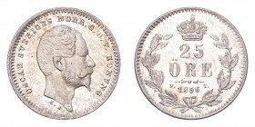 SWEDEN. Oscar I, 1844-59. 25 Öre 1856, Stockholm. 2.1 g. Choice uncirculated.