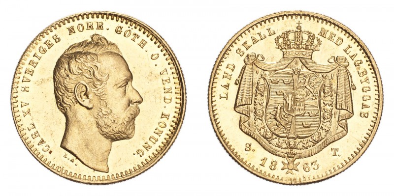 SWEDEN. Karl XV, 1859-72. Gold Ducat 1863, Stockholm. 3.49 g. Ahlstrom 4; Fb. 91...