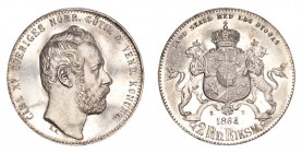 SWEDEN. Karl XV, 1859-72. 2 Riksdaler Riksmynt 1864/2, Stockholm. Proof. 17 g. Ahlstrom 26. Very rare in proof. In US plastic holder, graded NGC PF62 ...