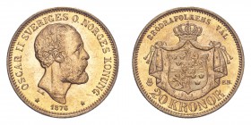 SWEDEN. Oscar II, 1872-1907. Gold 20 Kronor 1876, Stockholm. 8.96 g. KM-744. Uncirculated.