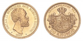 SWEDEN. Oscar II, 1872-1907. Gold 20 Kronor 1889, Stockholm. 8.96 g. KM-748. Uncirculated.