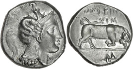 GRÈCE ANTIQUE
Lucanie, Thurium. Statère ou nomos ND (350-300 av. J.-C.), Thurium (Thourioi). HN Italy 1843 ; Argent - 7,97 g - 22 mm - 1 h
Avec ΣIM et...