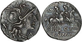 RÉPUBLIQUE ROMAINE
L. Cupiennius. Denier ND (147 av. J.-C.), Rome. RRC.218/1 ; Argent - 3,82 g - 18,5 mm - 7 h
Superbe.