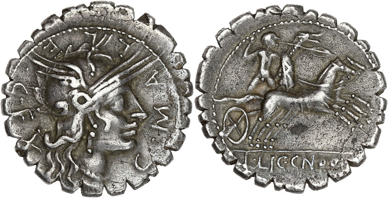 RÉPUBLIQUE ROMAINE
C. Malleolus. Denier serratus ND (118 av. J.-C.), Rome. RRC.2...