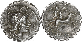 RÉPUBLIQUE ROMAINE
C. Malleolus. Denier serratus ND (118 av. J.-C.), Rome. RRC.282/3 ; Argent - 3,79 g - 20 mm - 1 h
Presque Superbe.