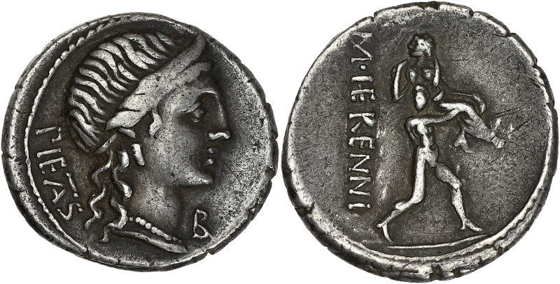 RÉPUBLIQUE ROMAINE
Herennia, Marcus Herennius. Denier ND (108-107 av. J.-C.), Ro...