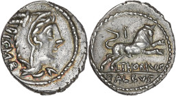 RÉPUBLIQUE ROMAINE
Thoria, Lucius Thorius Balbus. Denier ND (105 av. J.-C.), Rome. RRC.316/1 ; Argent - 3,57 g - 20 mm - 6 h
Superbe.
Au revers, le ta...