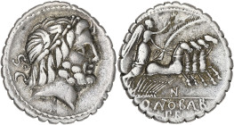 RÉPUBLIQUE ROMAINE
Q. Antonius Balbus. Denier serratus ND (83-82 av. J.-C.), Rome. RRC.364/1d ; Argent - 3,71 g - 19 mm - 12 h
Avec N au revers. TTB.