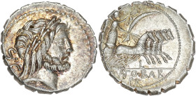 RÉPUBLIQUE ROMAINE
Q. Antonius Balbus. Denier serratus ND (83-82 av. J.-C.), Rome. RRC.364/1d ; Argent - 3,85 g - 19 mm - 3 h
Avec L au revers. Superb...