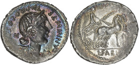 RÉPUBLIQUE ROMAINE
C. Annius T.f. T.n. Luscus et L. Fabius L.f. Hispaniensis. Denier ND (82-81 av. J.-C.), Rome. RRC.366/3a ; Argent - 3,50 g - 18,5 m...