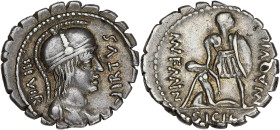 RÉPUBLIQUE ROMAINE
Aquillia, Manius Aquillius. Denier serratus ND (71 av. J.-C.), Rome. RRC.401/1 ; Argent - 3,86 g - 19 mm - 6 h
Superbe.
