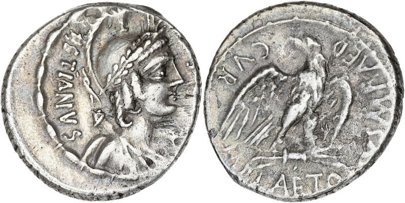 RÉPUBLIQUE ROMAINE
M. Plaetorius M.f. Cestianus. Denier ND (67 av. J.-C.), Rome....