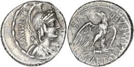 RÉPUBLIQUE ROMAINE
M. Plaetorius M.f. Cestianus. Denier ND (67 av. J.-C.), Rome. RRC.409/1 ; Argent - 3,66 g - 18,5 mm - 4 h
TTB à Superbe.
