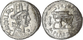RÉPUBLIQUE ROMAINE
M. Plaetorius M.f. Cestianus. Denier ND (67 av. J.-C.), Rome. RRC.409/2 ; Argent - 3,99 g - 18,5 mm - 6 h
Légèrement taché. Superbe...