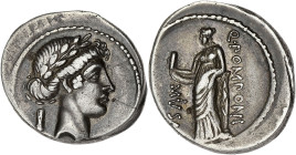 RÉPUBLIQUE ROMAINE
Q. Pomponius Musa. Denier ND (66 av. J.-C.), Rome. RRC.410/3 ; Argent - 3,95 g - 18 mm - 10 h
Avec Clio. Patine grise. Légèrement d...