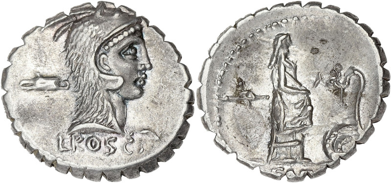 RÉPUBLIQUE ROMAINE
L. Roscius Fabatus. Denier serratus ND (64 av. J.-C.), Rome. ...