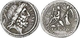 RÉPUBLIQUE ROMAINE
Nonia, Marcus Nonius Sufenas. Denier ND (59 av. J.-C.), Rome. RRC.421/1 ; Argent - 3,59 g - 18 mm - 6 h
Patine grise. TTB.
Le rever...