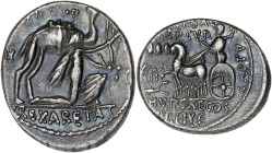 RÉPUBLIQUE ROMAINE
Aemilia, L. Aemilius Lepidus Paullus. Denier ND (58 av. J.-C.), Rome. RRC.422/1b ; Argent - 3,74 g - 18 mm - 3 h
Avec REX ARETAS en...