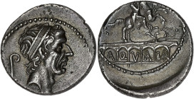RÉPUBLIQUE ROMAINE
Marcia, Lucius Marcius Philippus. Denier ND (56 av. J.-C.), Rome. RRC.425/1 ; Argent - 3,64 g - 17,5 mm - 5 h
Frappe décentrée. Bel...