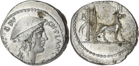 RÉPUBLIQUE ROMAINE
Cn. Plancius. Denier ND (55 av. J.-C.), Rome. RRC.432/1 ; Argent - 3,91 g - 18 mm - 5 h
Superbe.
