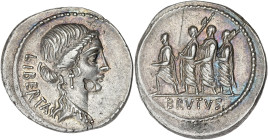 RÉPUBLIQUE ROMAINE
Junia, Q. Servilius (Marcus Junius) Brutus. Denier ND (54 av. J.-C.), Rome. RRC.433/1 ; Argent - 4,03 g - 20 mm - 8 h
Contremarque ...