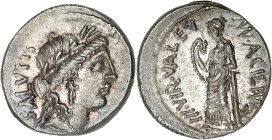 RÉPUBLIQUE ROMAINE
Manius Acilius Glabrio. Denier ND (49 av. J.-C.), Rome. RRC.442/1a ; Argent - 3,96 g - 17,5 mm - 5 h
Avec son brillant. Superbe.