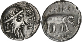 RÉPUBLIQUE ROMAINE
Q. Metellus Scipio. Denier ND (47-46 av. J.-C.), Afrique du Nord. RRC.459/1 ; Argent - 3,53 g - 16,5 mm - 9 h
Légèrement gratté. TT...