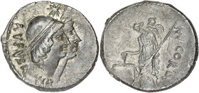 RÉPUBLIQUE ROMAINE
Cordia, Manius Cordius Rufus. Denier ND (46 av. J.-C.), Rome. RRC.463/1b ; Argent - 3,85 g - 18 mm - 4 h
Avec filets sur le bonnet....