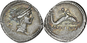 RÉPUBLIQUE ROMAINE
Cordia, Manius Cordius Rufus. Denier ND (46 av. J.-C.), Rome. RRC.463/3 ; Argent - 3,85 g - 19,5 mm - 12 h
Minimes rayures. Belle p...