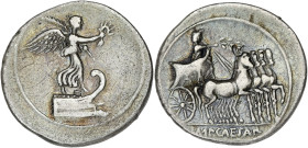 EMPIRE ROMAIN
Auguste (27 av. J.-C. - 14 ap. J.-C.). Denier 29 av. J.-C., Rome. RIC.264 ; Argent - 3,78 g - 19,5 mm - 6 h
Patine grise. TTB.