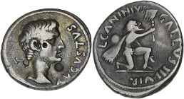 EMPIRE ROMAIN
Auguste (27 av. J.-C. - 14 ap. J.-C.). Denier avec L. Caninius Gallus 12 av. J.-C., Rome. RIC.416 ; Argent - 3,74 g - 18 mm - 10 h
Pour ...