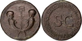 EMPIRE ROMAIN
Tibère (14-37). Sesterce avec Tiberius et Germanicus, fils jumeaux de Drusus 22-23, Rome. RIC.42 ; Bronze - 26,94 g - 34,5 mm - 6 h
De t...